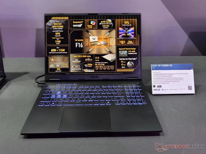 Asus TUF Gaming F16 обновлен с процессором Intel Arrow Lake-HX и GPU серии Nvidia RTX 50